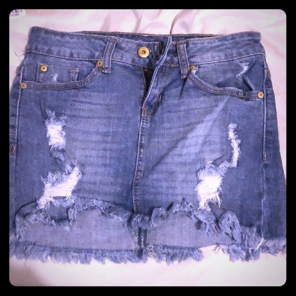 Distressed Denim Mini Skirt